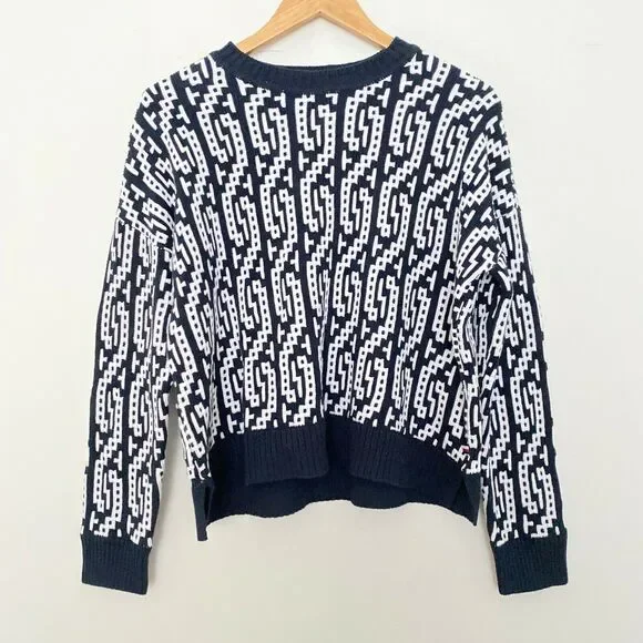 Tommy Hilfiger Womens Two Tone Cable Sweater Pullover Blue White S Small - Picture 2 of 8